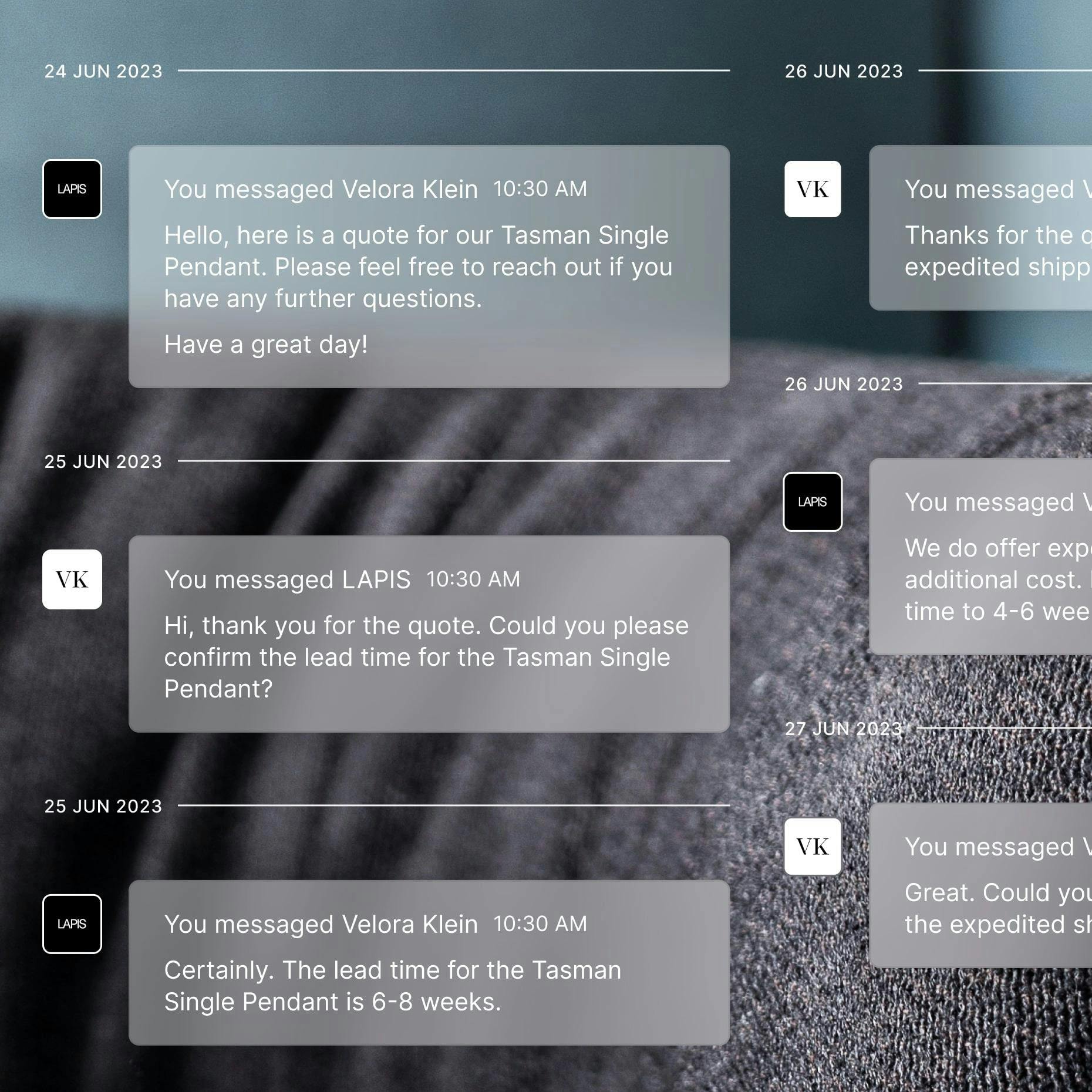 One platform, all conversations. Seamlessly engage with designers directly within Programa.